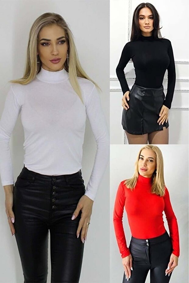 Promo set, with three turtleneck of Lady Liza Red Statement, with collar and thin texture, Size S/M - 1