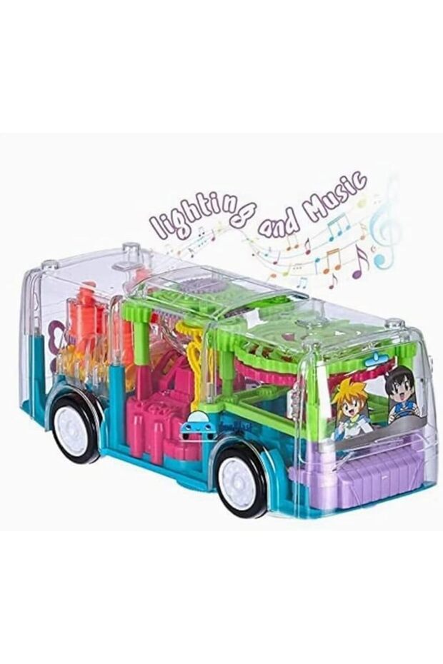3D Super Bus Toy - Joy Kid Transparent Racing Bus with 360° Rotation, Sound & Light - 1