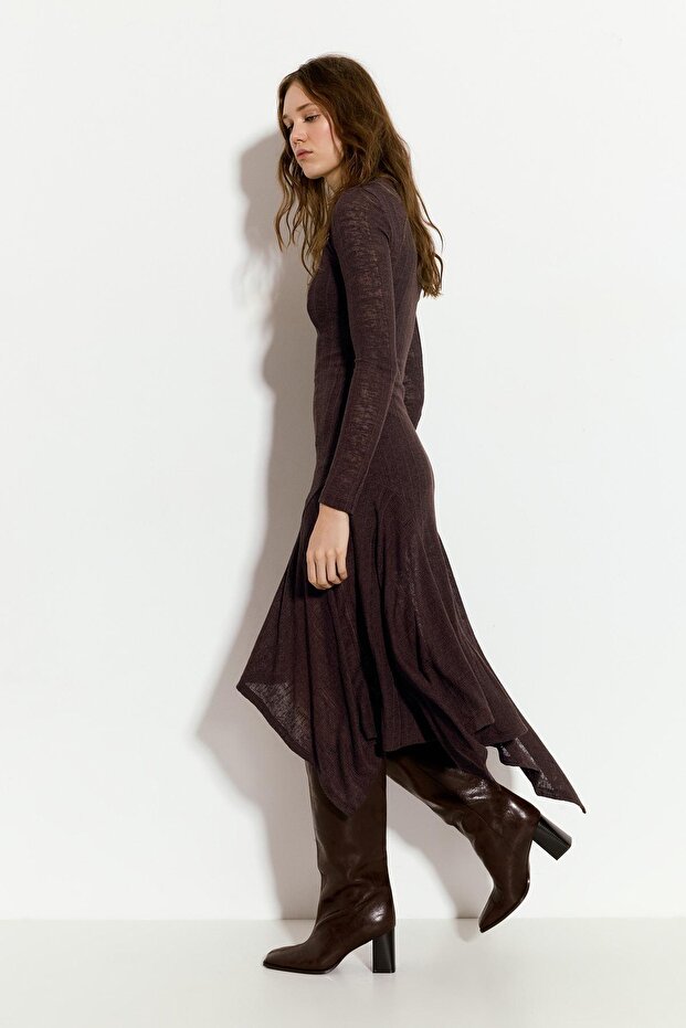 Asimetrik etekli midi elbise - 3