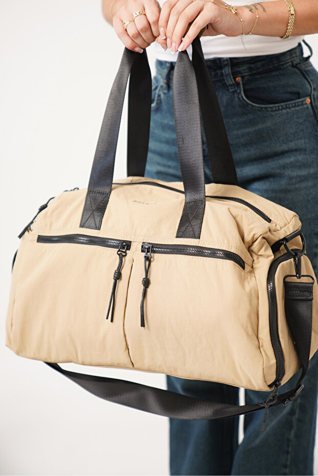 Rosa Rosetti Beige Women's Multi-Compartment Waterproof Crinkle Daily Crossbody and Shoulder Bag
