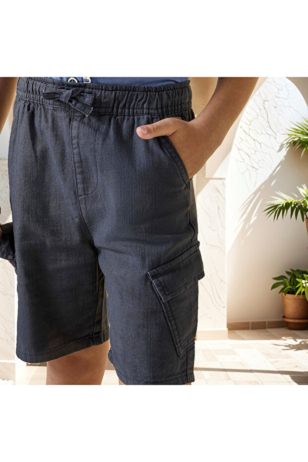 شورت كارجو سادة مع رباط للإغلاق - 4