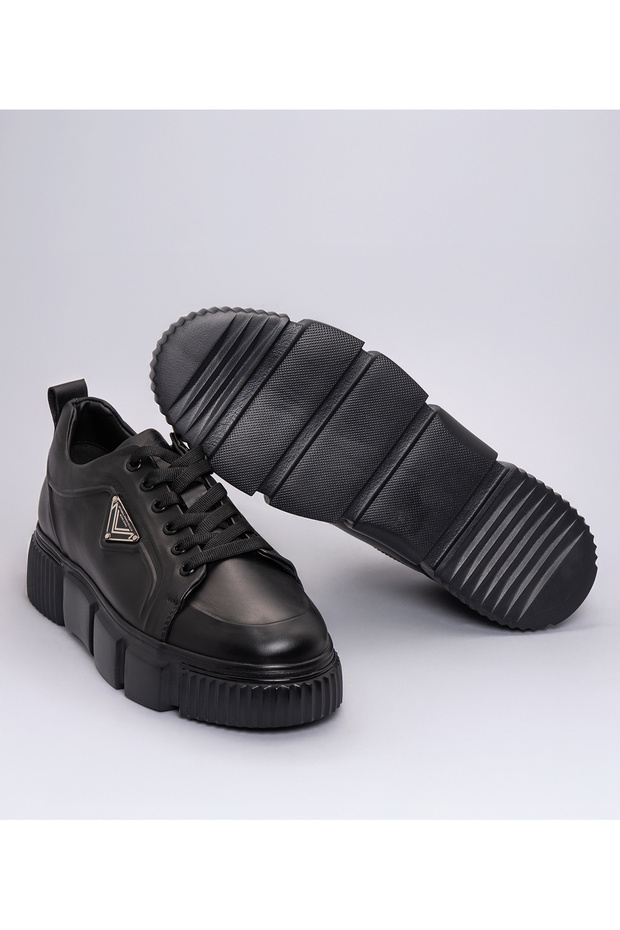 Erkek Kalın Tabanlı Deri Sneaker Siyah - 6