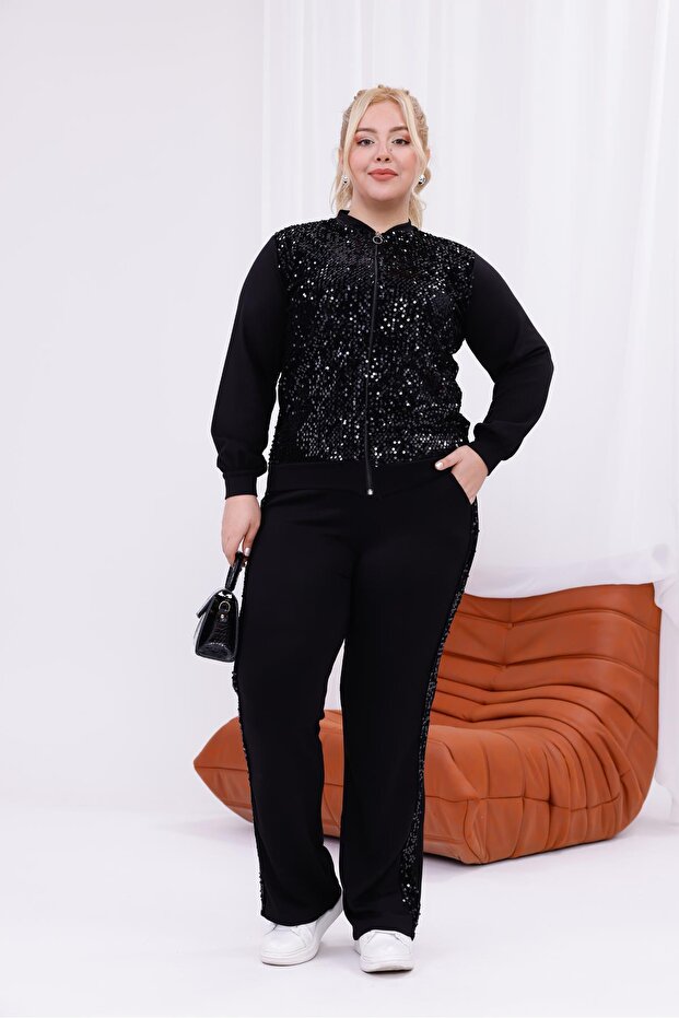 بدلة مطرزة بالترتر مقاس كبير - 5