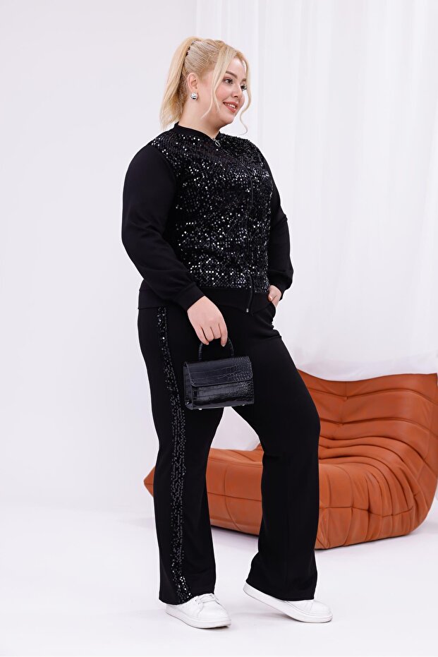 بدلة مطرزة بالترتر مقاس كبير - 8