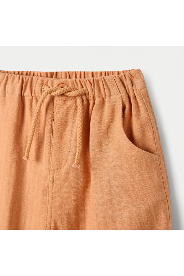 شورت سادة مع رباط للإغلاق وجيوب - 3
