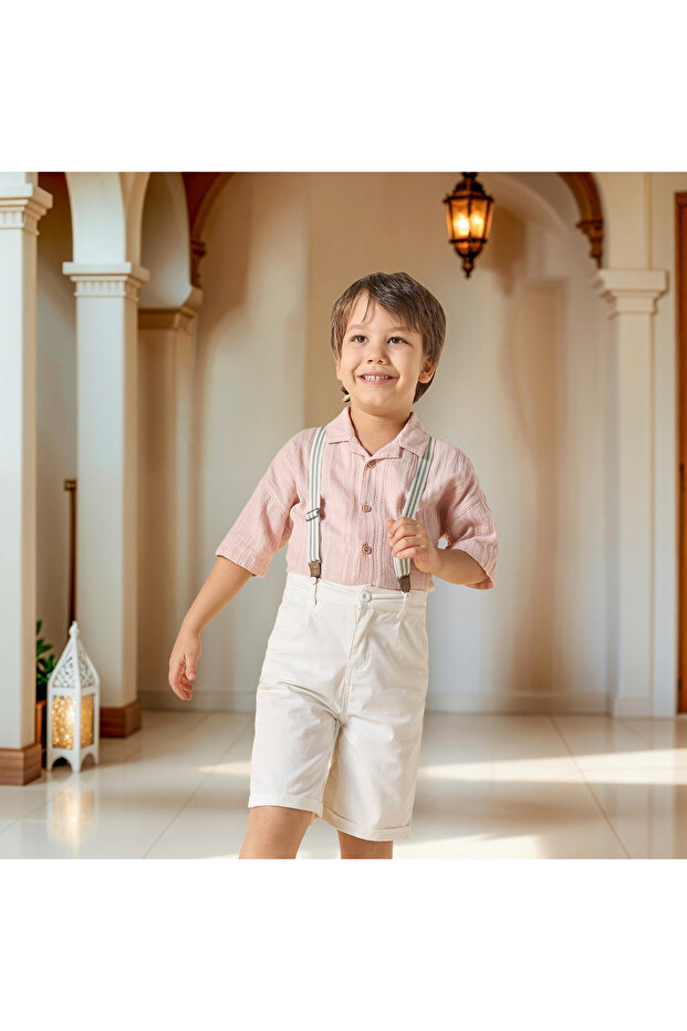 Solid Shorts with Button Closure and Pockets - 1