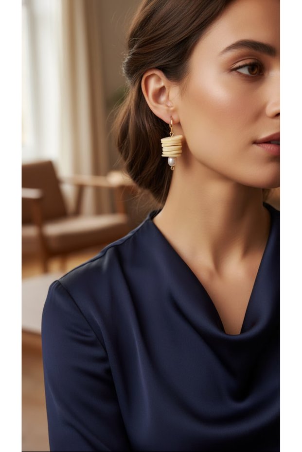 Ivory Pearl Handmade Polymer Clay Earrings – Cream Spiral Shape and Pearl Detail