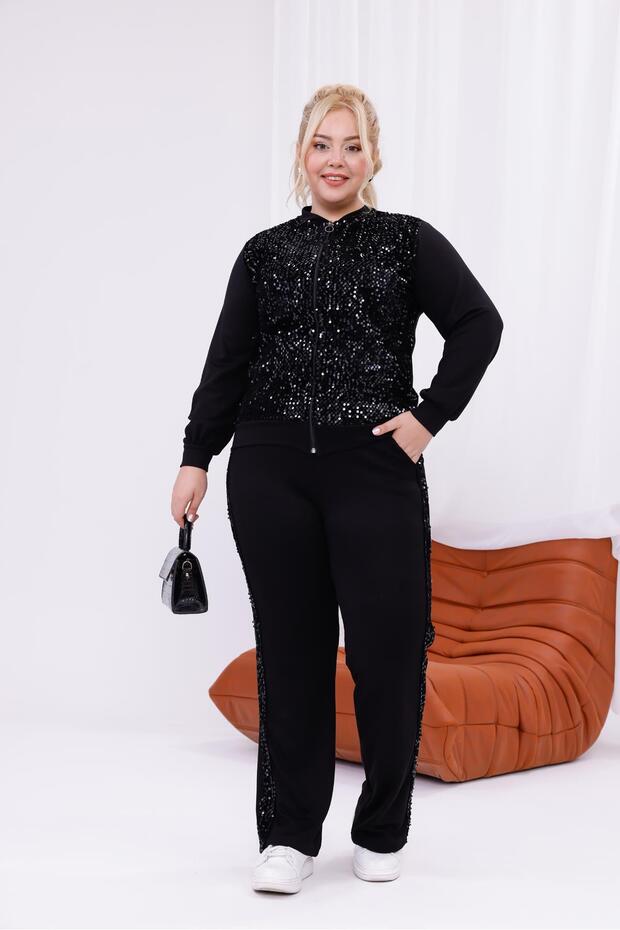 بدلة مطرزة بالترتر مقاس كبير - 6