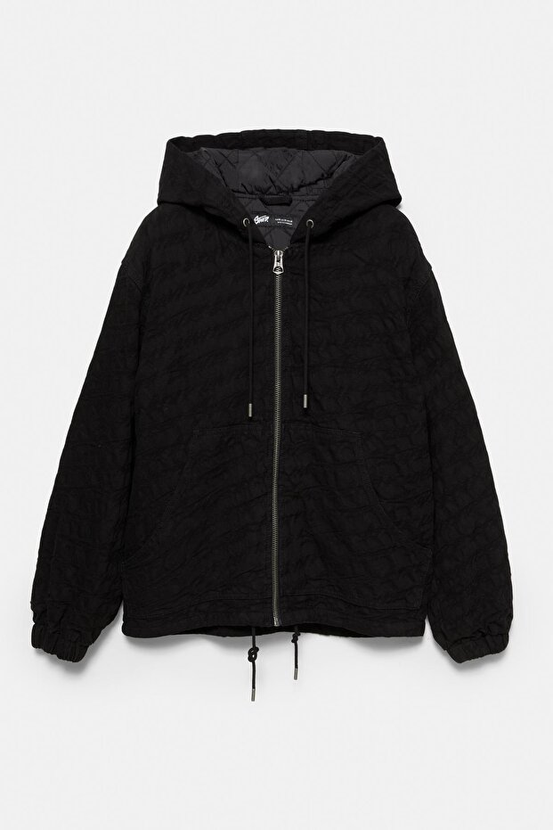 Jakarlı kapüşonlu denim ceket - 7