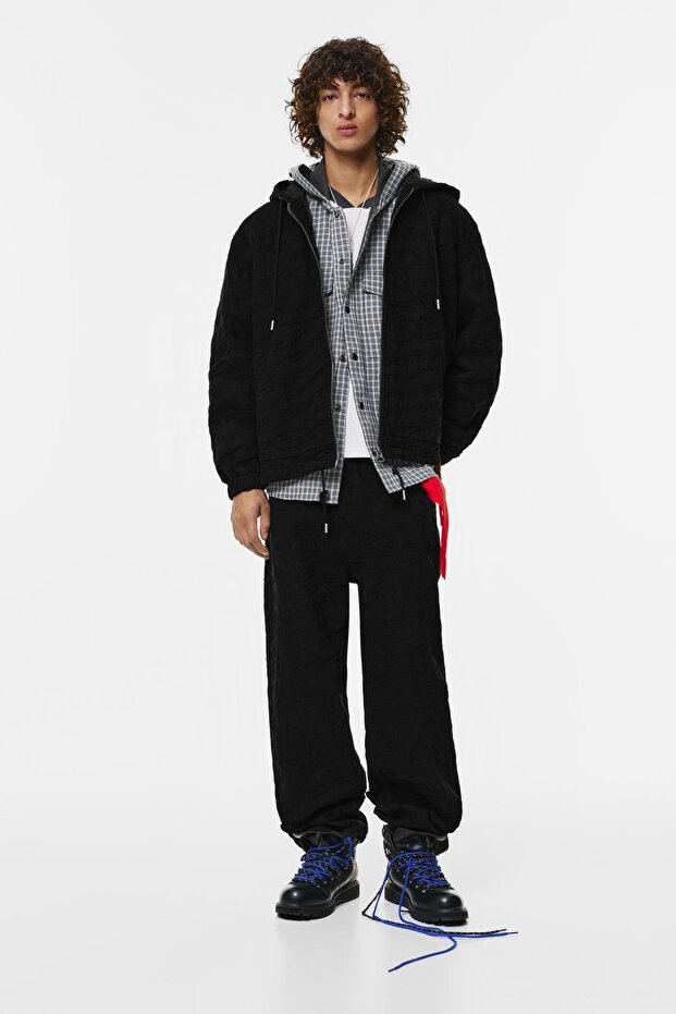 Jakarlı kapüşonlu denim ceket - 3