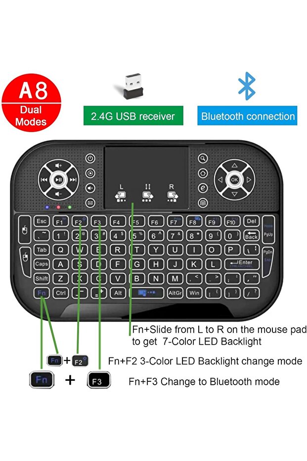 Dual-Mode Wireless Mini Keyboard with Touchpad & Mouse, RGB Backlight, Rechargeable - Syoosi - 2