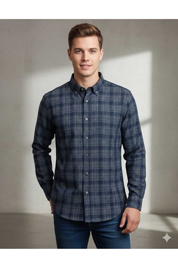 Güncüoğlu Long Sleeve Pocketed 100% Wool Relaxed Fit Winter Men's Shirt