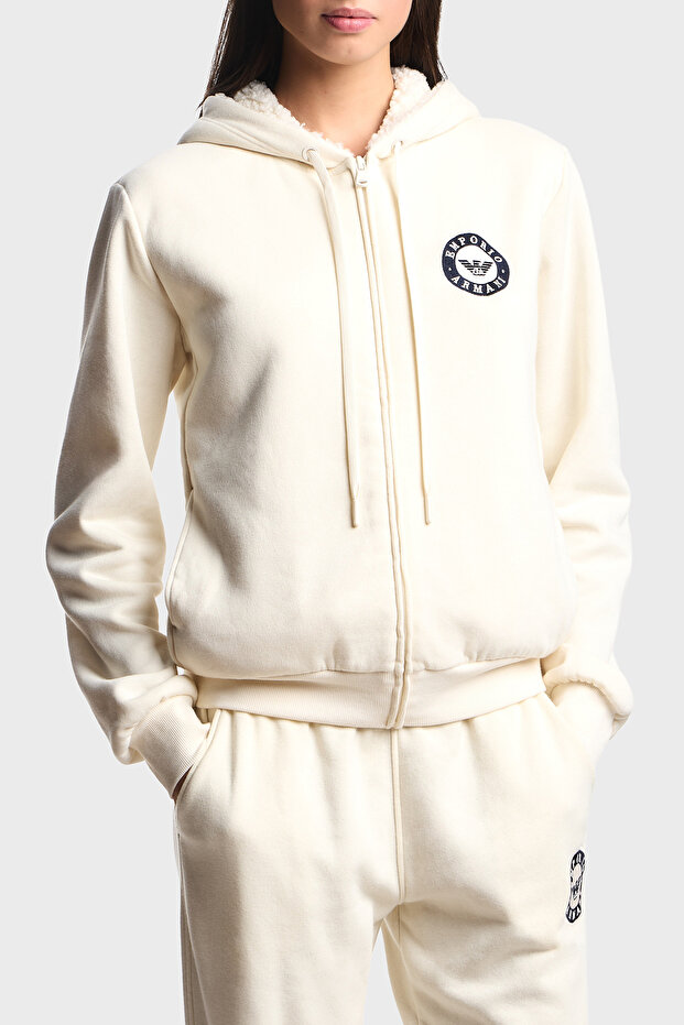 Cotton Relaxed Fit Hooded Soft Furry Inside Zippered Sweat Sweat Ew001935