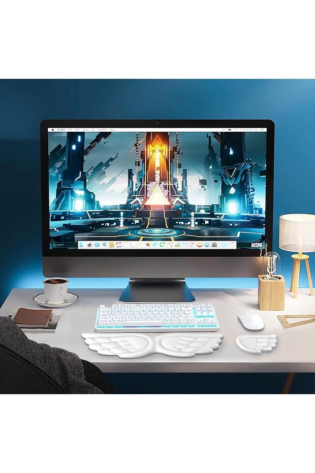 مجموعة لوحة ماوس إسفنجية ميموري فوم 3 في 1 مع مسند للمعصم ولوحة المفاتيح، تصميم كينج وينج، أبيض - 5