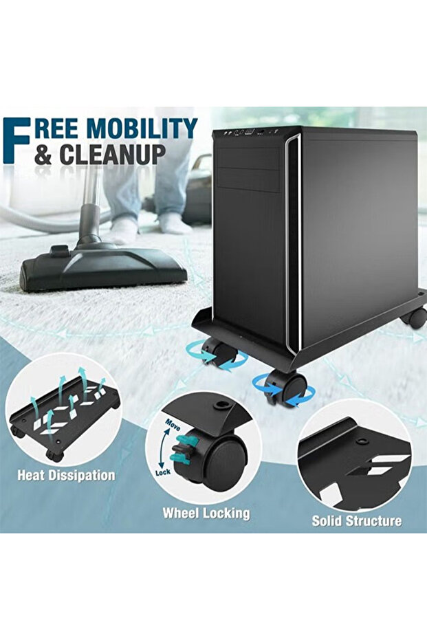 Mobile CPU Stand Adjustable Computer Tower Stand with 4 Caster Wheels Fits Most PC - 5