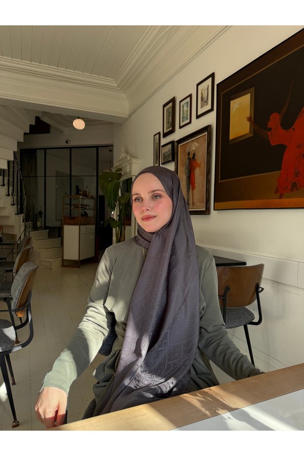 Desenli Antrasit Jakar Şal