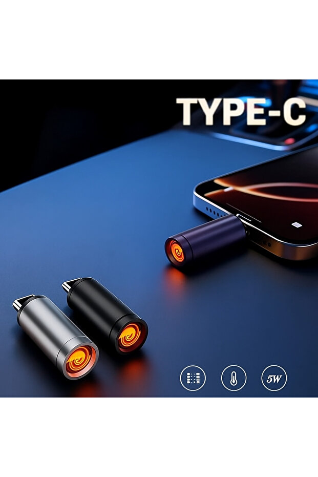 Type-C Çakmak, Araç ve Akıllı Telefon Çakmak, Siyah - 1