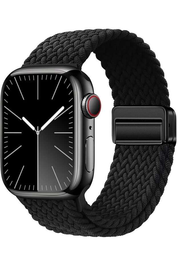 Elasticated Magnetic Nylon Strap Band for Apple Watch Strap 49mm 46mm 45mm 44mm 42mm Black