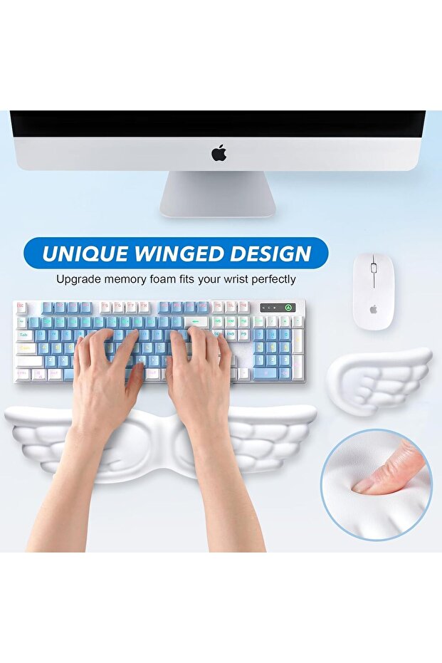 مجموعة لوحة ماوس إسفنجية ميموري فوم 3 في 1 مع مسند للمعصم ولوحة المفاتيح، تصميم كينج وينج، أبيض - 3