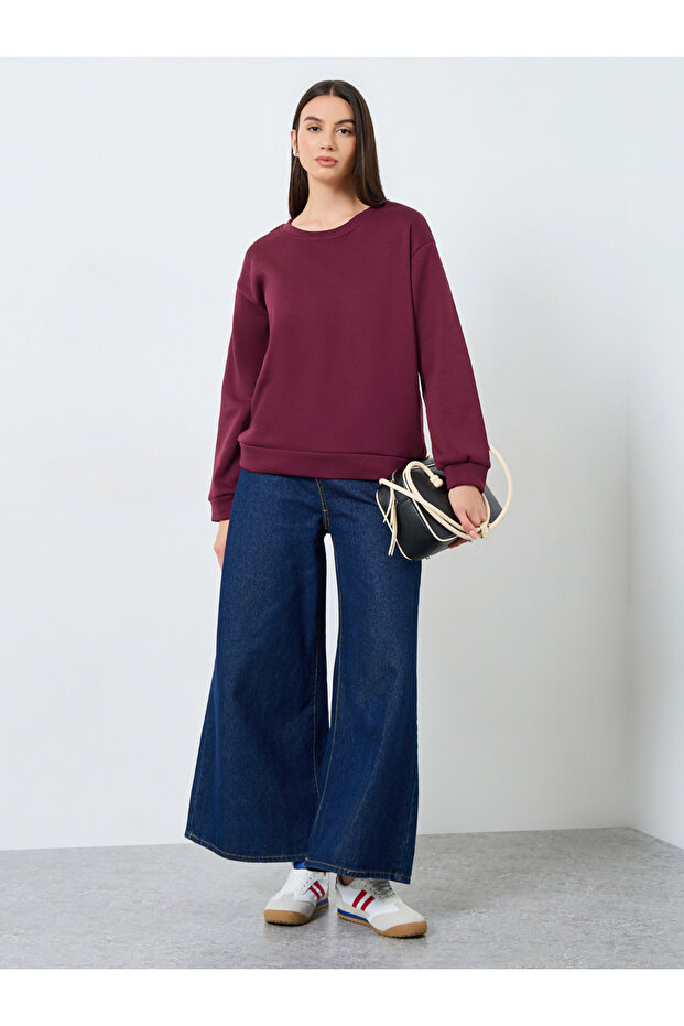 سويت شيرت قصة فضفاضة بلون عنابي سادة - 2