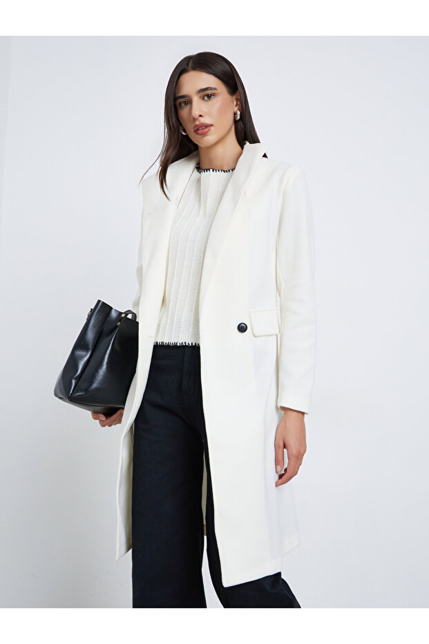 Regular Fit Double Breasted Belted Wool Like Coat