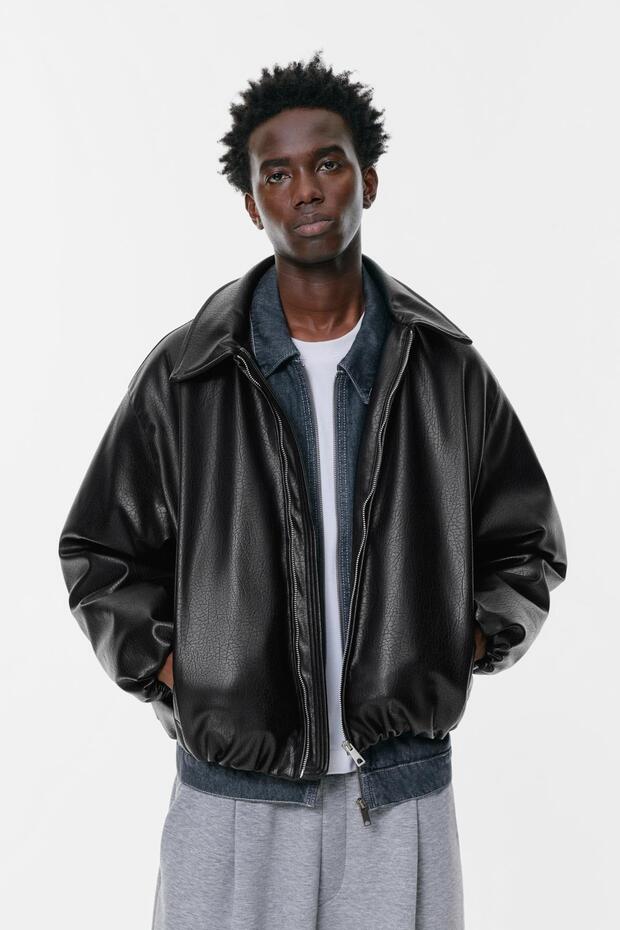 Hacimli suni deri ceket - 4