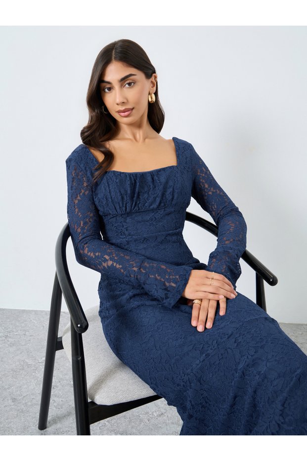 All Lace Long Sleeves Mermaid Hem Maxi Dress