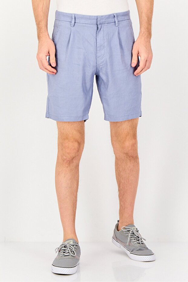 Men Solid Basic Shorts, Dusty Blue - 1