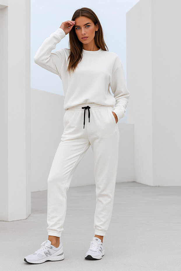 Kadın Bel Lastikli Pamuklu Basic Eşofman Altı - 2