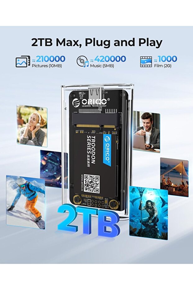 5 Gbit/s USB 3.0 mSATA SSD Enclosure, Tool-Free Transparent, with USB-C Cable, 2TB Max - 5