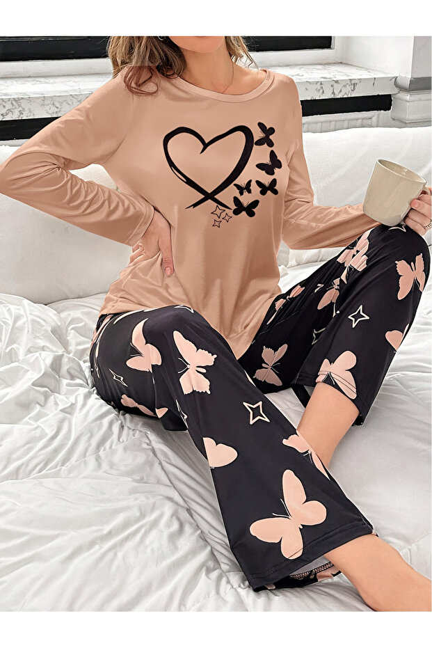 Butterfly Graphic Long Sleeve T-Shirt and Pyjama Set