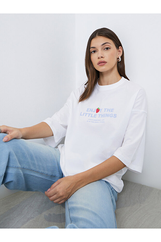 White Oversized Slogan Print T-Shirt