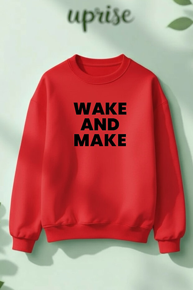 سترة رياضية من القطن مطبوع من Wake And Make بياقة دائرية O قصة فضفاضة