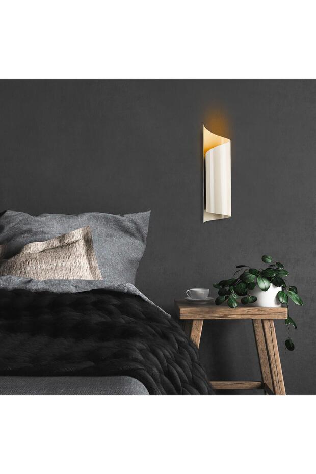 Curved Modern Single Metal Sconce 35cm Glossy Cream, Rustic Decorative Wall Lamp Kivrik-012