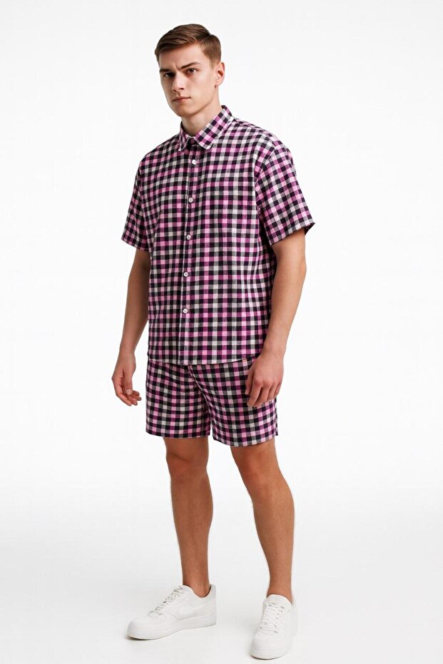 Men's Gingham Check Shirt and Shorts Co-ord Set