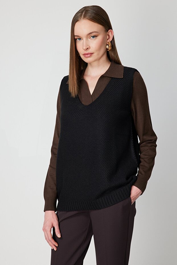 V Yaka Triko Süveter - 2