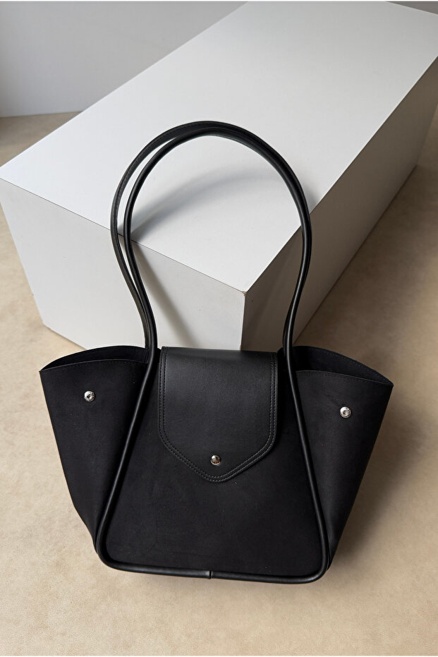 Women's Hand and Shoulder Bag Black Suede