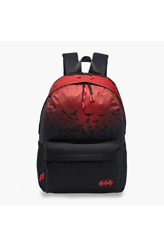 Batman Print Backpack with Adjustable Straps and Zip Closure - 17 inches