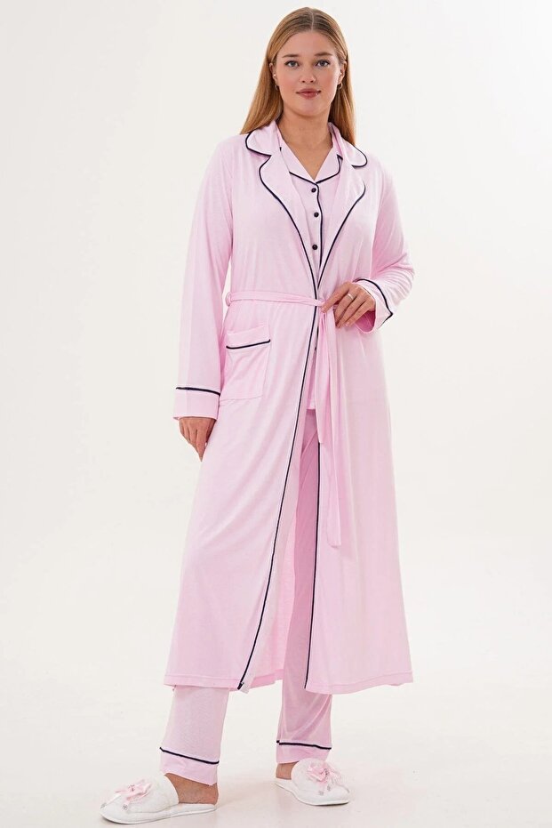 Long Dressing Gown, Women's Pajama Set 3-Piece Set