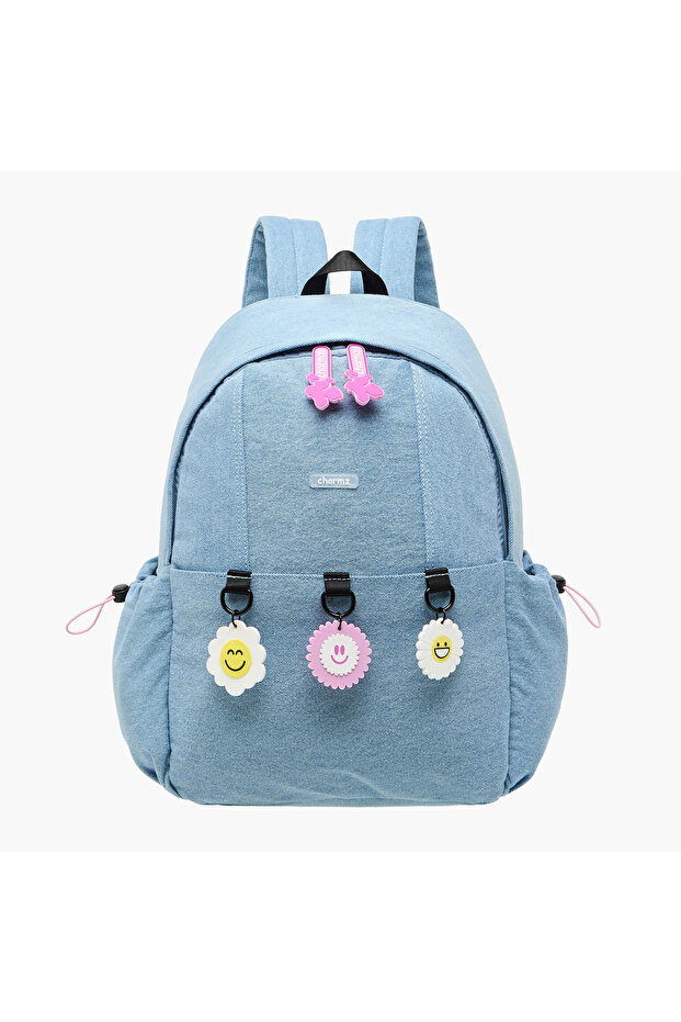 Smiley Accent Backpack with Adjustable Straps and Zip Closure - 17 inches