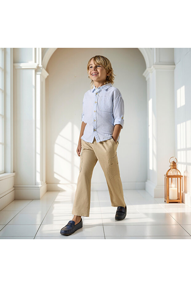 بنطلون كارغو سادة سهل الارتداء مع رباط للإغلاق - 2