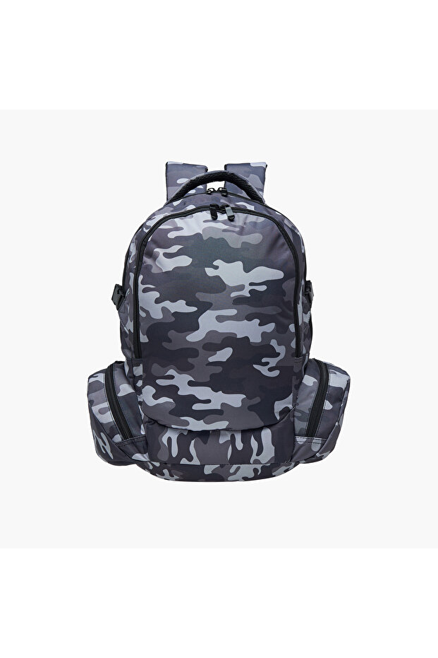 Camo Print Backpack with Adjustable Straps and Zip Closure - 18 inches