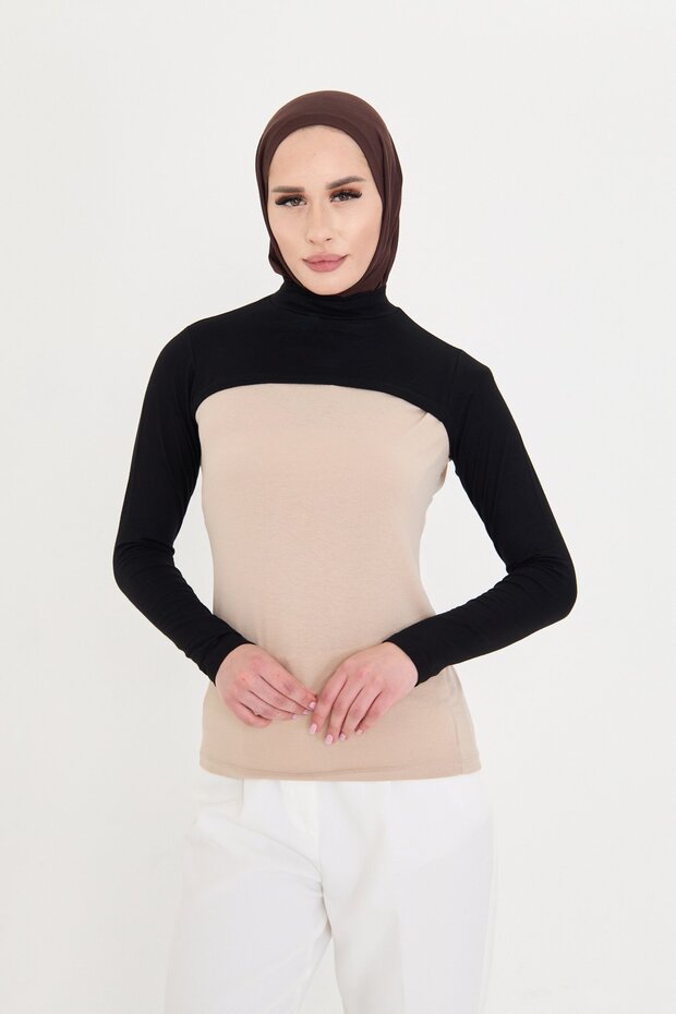 Black Hijab Turtleneck Neck Collar Sleeveless Viscose Plain 1025_01