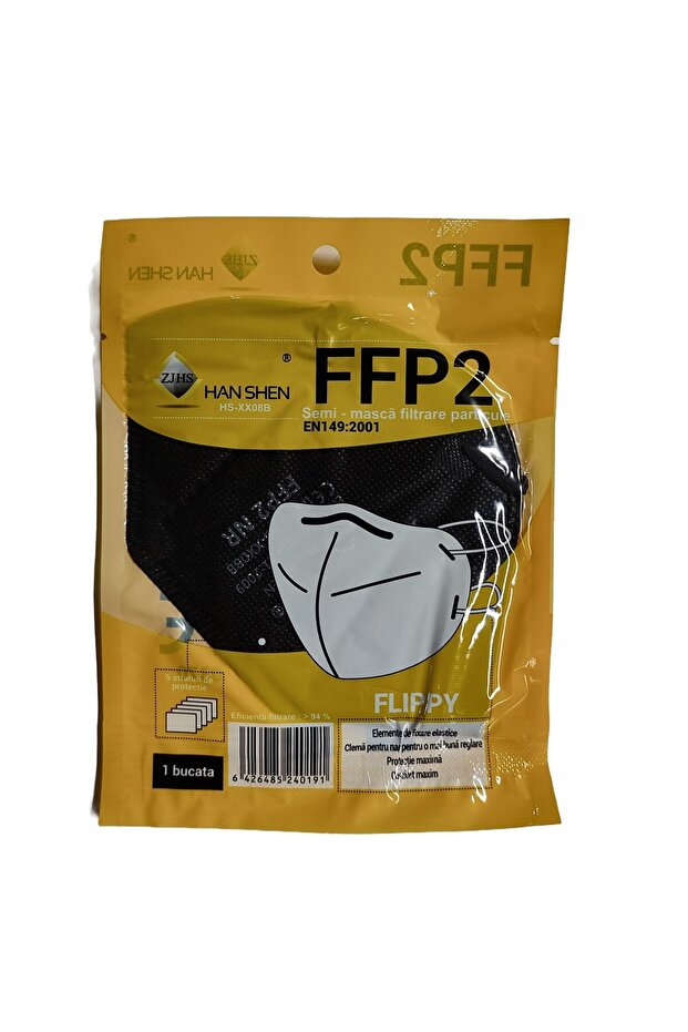 Set of 12 Flippy Face Masks, Single Use, FFP2 KN95 CE0370, 5 Layers, Black - 5