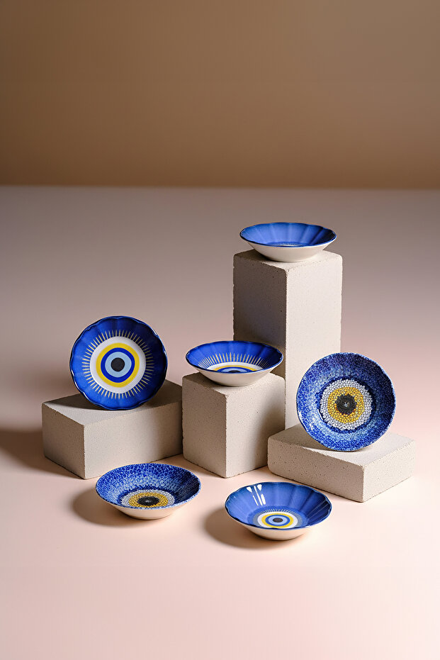 Acem 6'lı Nazarı Çay Tabağı Seti Karma - 1