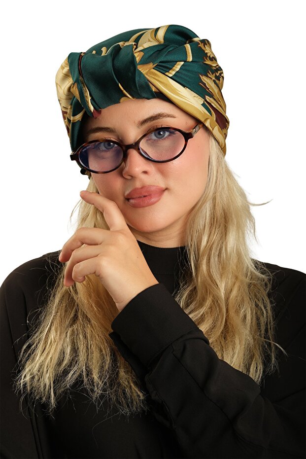 Emerald Practical Ready-To-Wear Hijab Bonnet Silk Patterned 2410_37