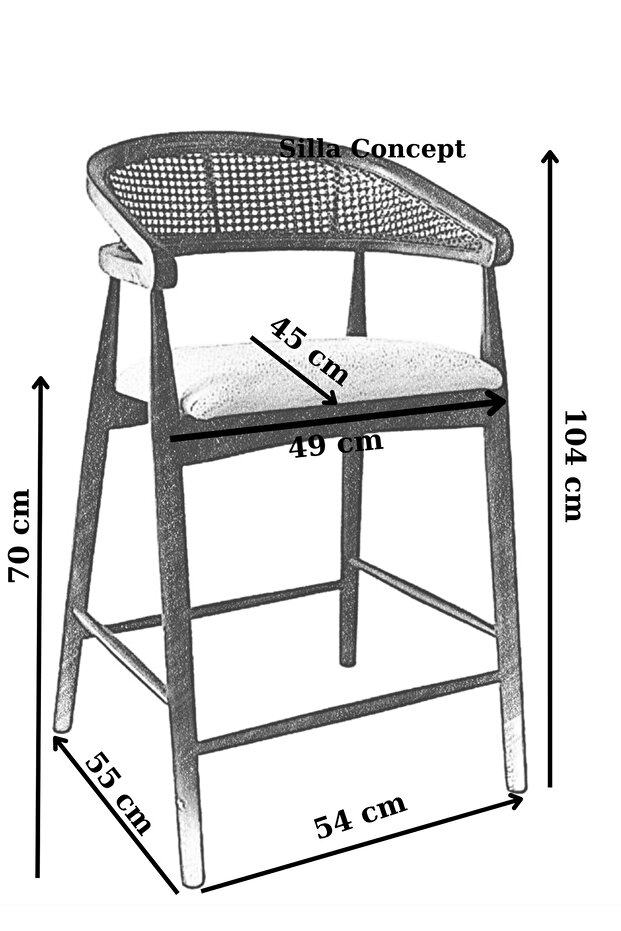 Concept Gazel Bar Sandalyesi Teddy Krem Kumaş Hasırlı Siyah Ahşap Ada Sandalye - 5