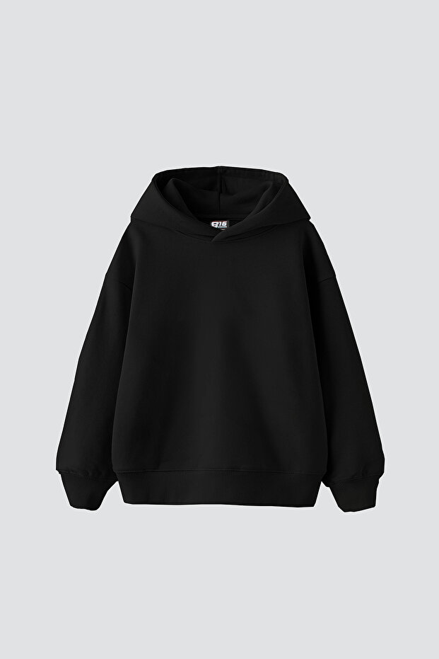 Cepsiz Basic Kapüşonlu Oversize Siyah Hoodie - 1