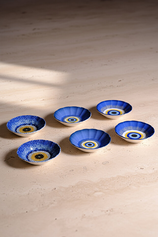 Acem 6'lı Nazarı Çay Tabağı Seti Karma - 5