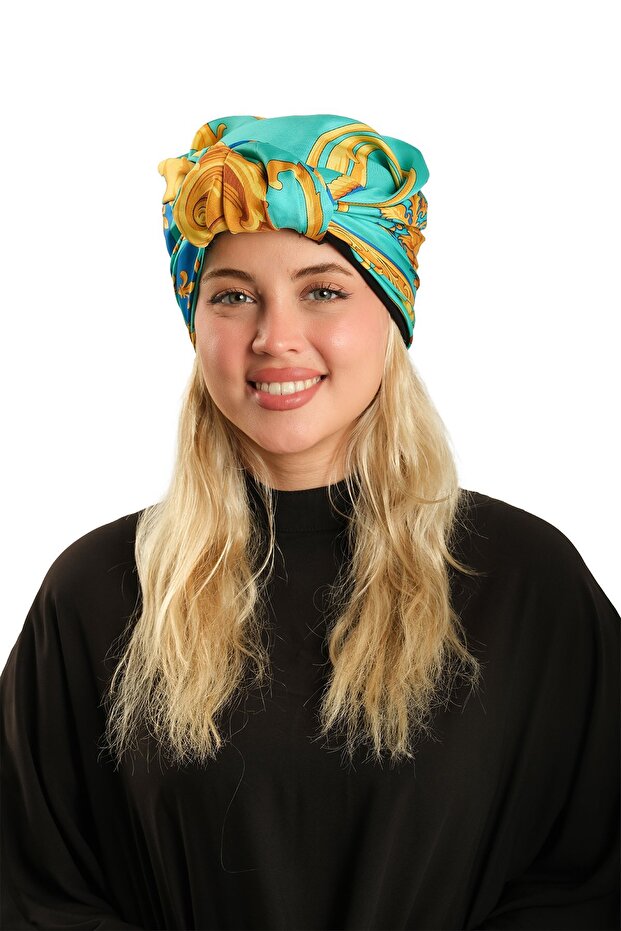 Çağla Yeşili Practical Ready-To-Wear Hijab Bonnet with Silk Pattern 2410_32